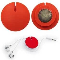 Устройство для скручивания наушников с креплением на магните; красное; 1,2 см., D=4,2 см.; пластик
