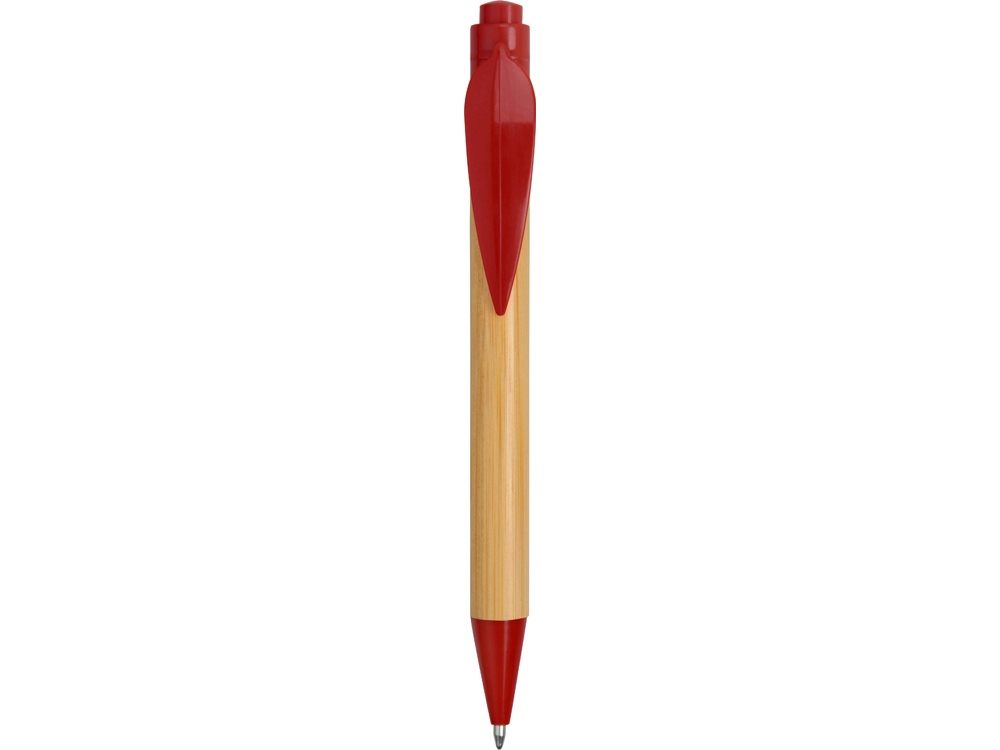 Ручка шариковая Листок, бамбук/красный
