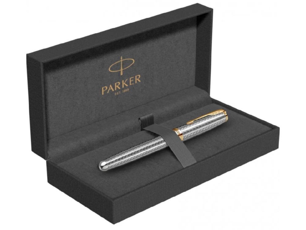 Перьевая ручка Parker Sonnet Silver Mistral GT, перо: F, цвет чернил: black, в подарочной упаковке