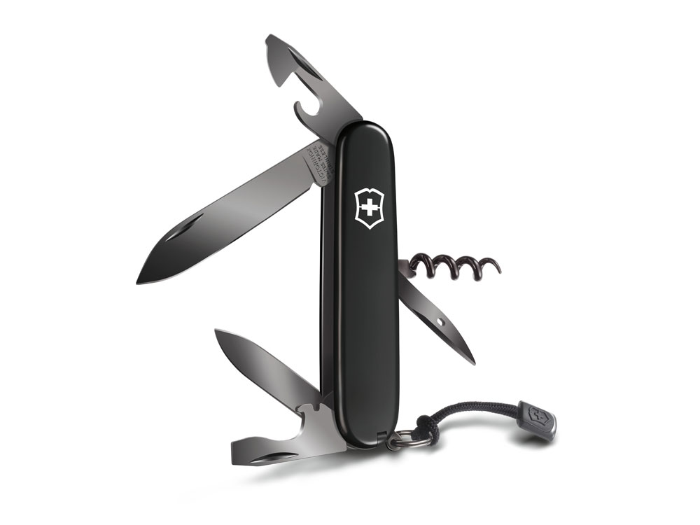 Нож перочинный VICTORINOX Spartan Onyx Black, 91 мм, 12 функций, чёрный, со шнурком в комплекте