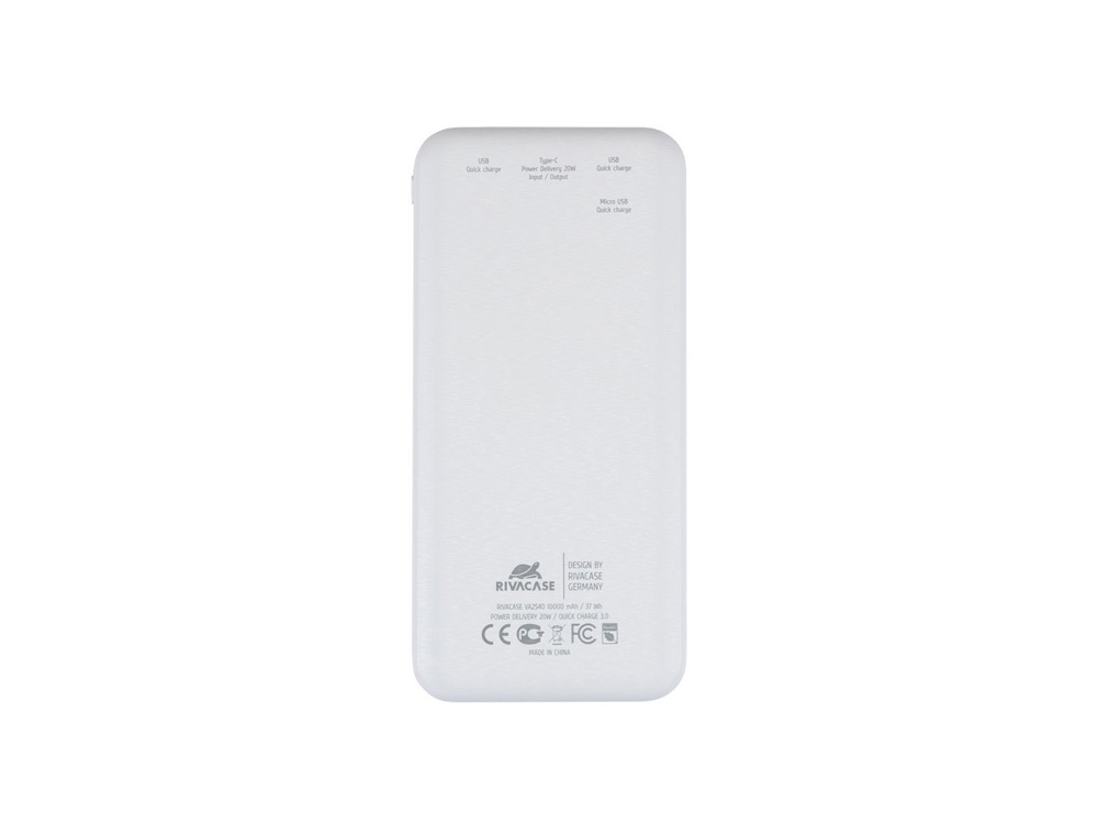 RIVACASE VA2540 (10 000mAh), QC/PD 20W внешний аккумулятор с дисплеем, белый 12/48