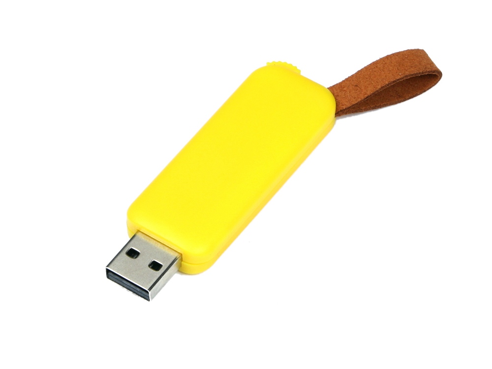 USB-флешка промо на 16 Гб прямоугольной формы, выдвижной механизм, желтый