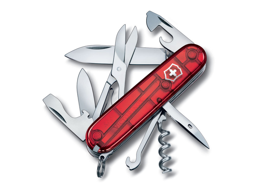 Нож перочинный VICTORINOX Climber, 91 мм, 14 функций, полупрозрачный красный