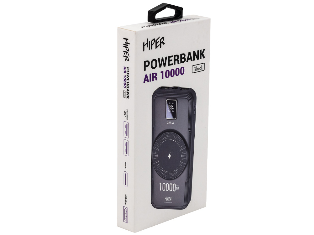 Внешний беспроводной аккумулятор AIR, 10000 mAh, черный