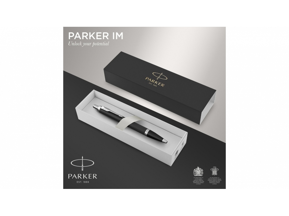 Шариковая ручка Parker IM Mat Black CT лак матовый, стержень: M, цвет чернил: blue, в подарочной упаковке.