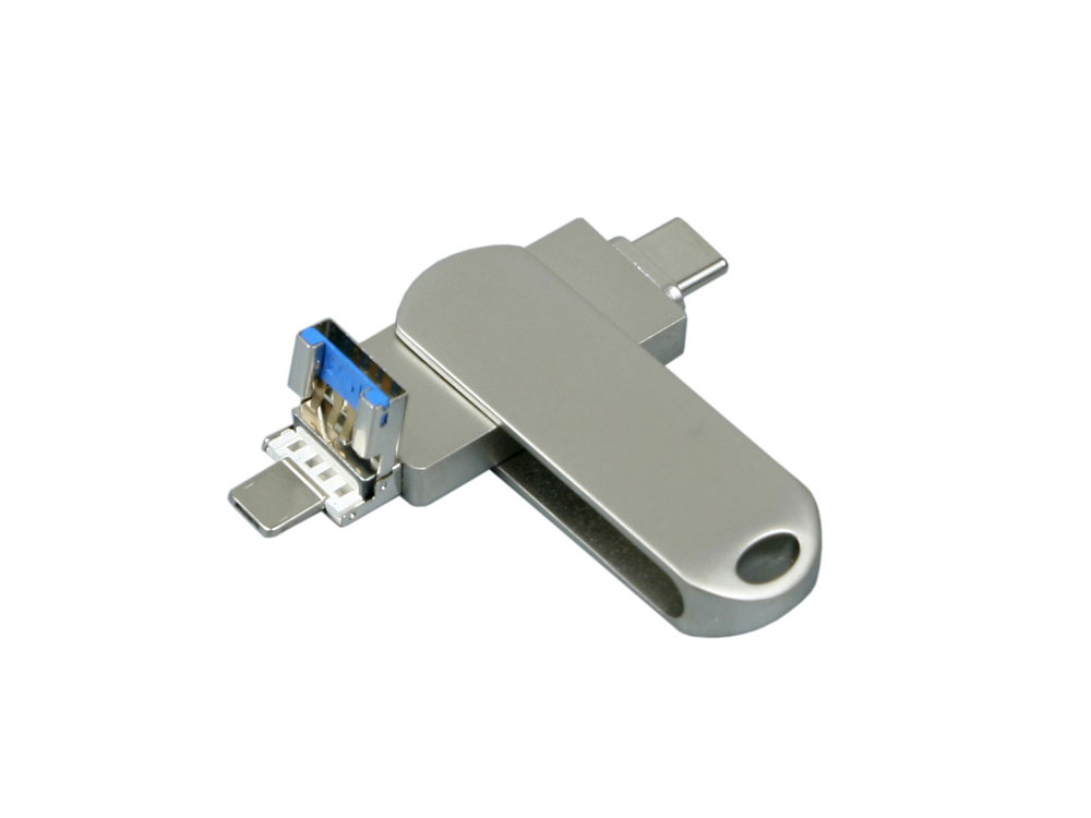 Металлическая флешка для айфона 3 в 1 (i-flash_TYPEC_3_in_1.128.S, I= 128 Гб USB 3.0, Металлический корпус. Без перс.)