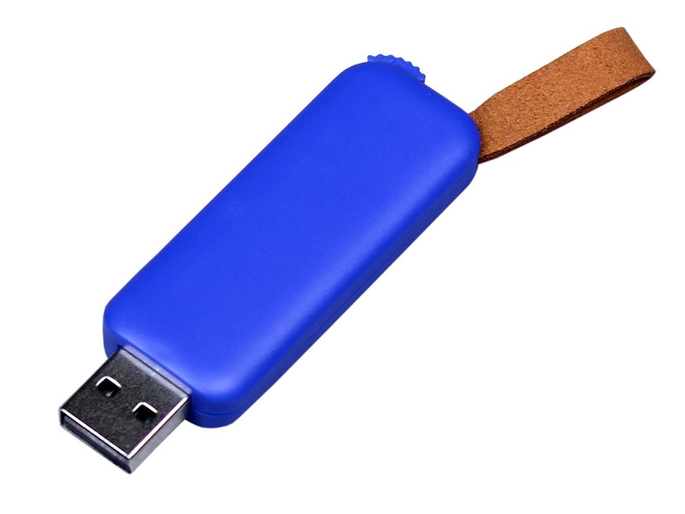 USB-флешка промо на 128 Гб прямоугольной формы, выдвижной механизм, синий