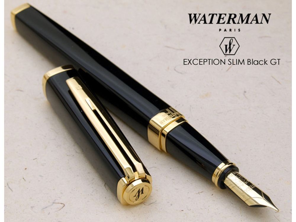 Перьевая ручка Waterman Exception, цвет: Slim Black GT, перо: F