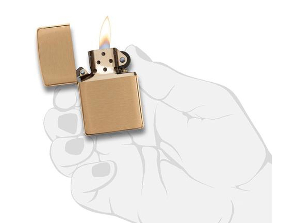 Зажигалка ZIPPO с покрытием Brushed Brass, латунь/сталь, золотистая, матовая, 38x13x57 мм