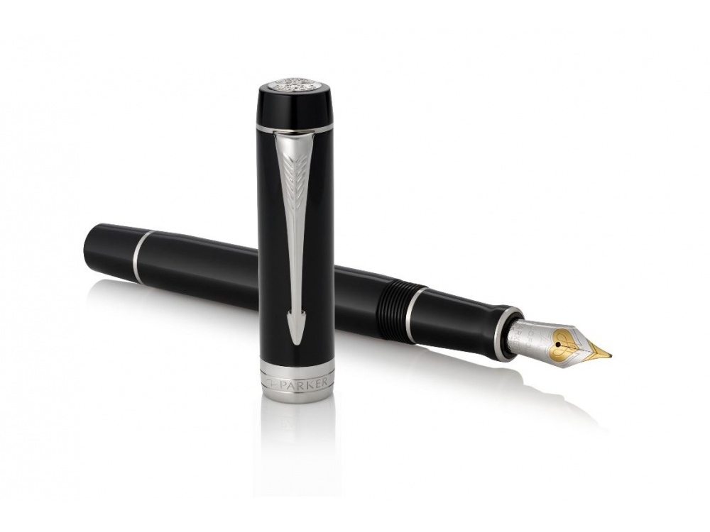 Перьевая ручка Parker Duofold Classic Black CT Centennial Fountain Pen, перо: F, цвет чернил: black, в подарочной упаковке.