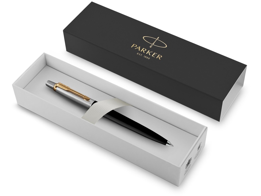 Шариковая ручка Parker Jotter K160, цвет: Black/GT, стержень: M, цвет чернил: blue, в подарочной упаковке.