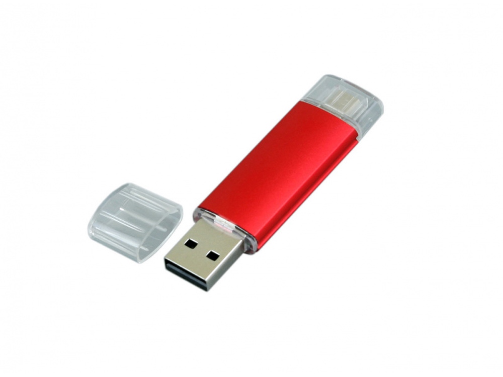 USB-флешка на 32 Гб.c дополнительным разъемом Micro USB, красный