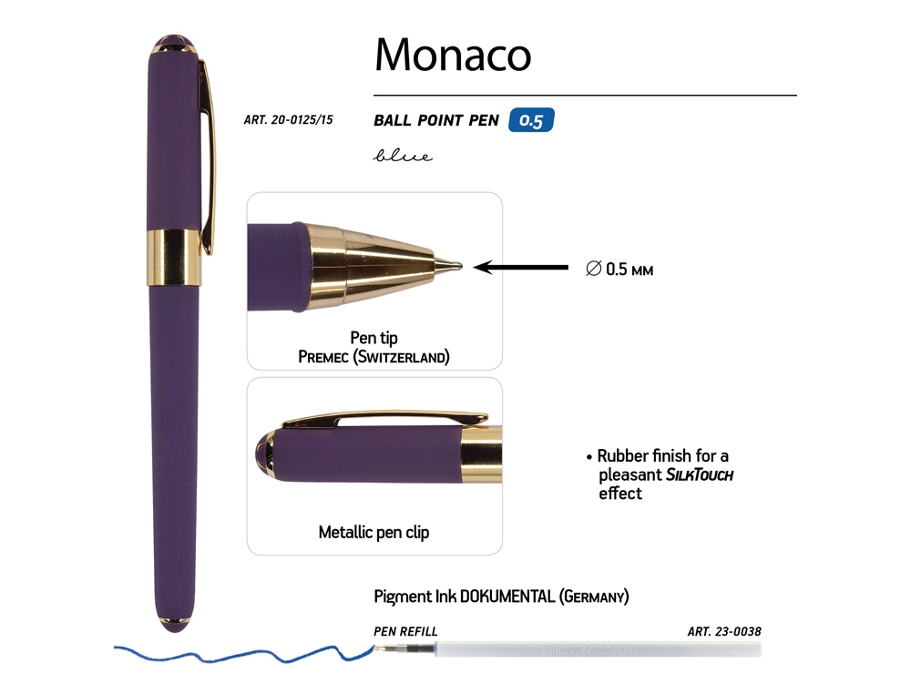 Ручка пластиковая шариковая Monaco, 0,5мм, синие чернила, виноградный