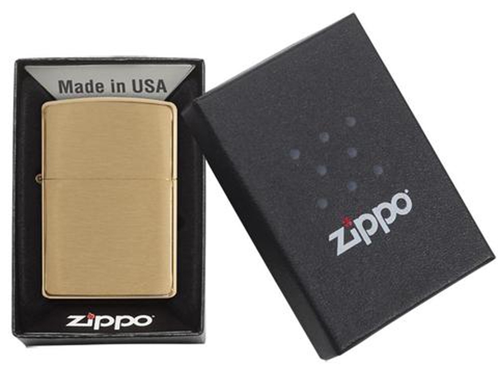 Зажигалка ZIPPO с покрытием Brushed Brass, латунь/сталь, золотистая, матовая, 38x13x57 мм