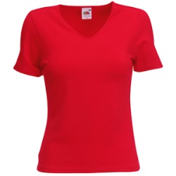 Футболка "Lady-Fit V-Neck T", красный_L, 95% х/б, 5% эластан, 210 г/м2