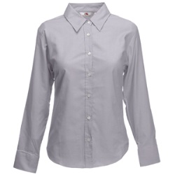 Рубашка "Lady-Fit Long Sleeve Oxford Shirt", светло-серый_L, 70% х/б, 30% п/э, 135 г/м2